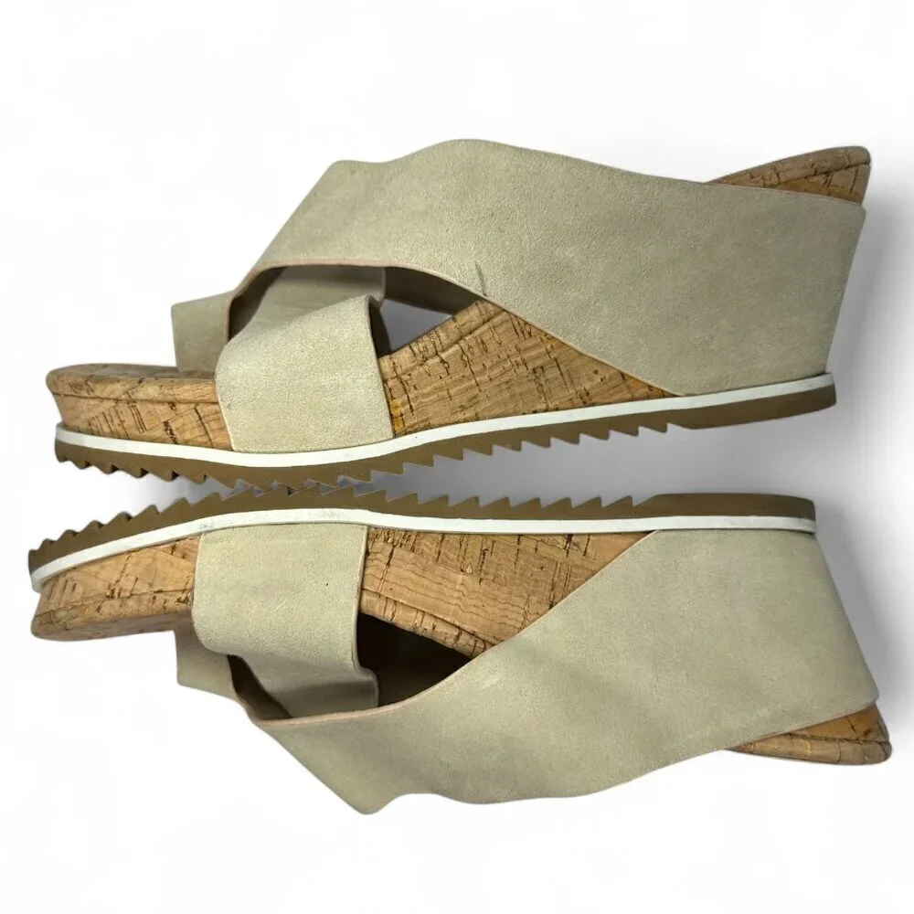 DONALD PLINER Women's Sisu Wedge Suede Sandal, Beige, US 7.5, NWOB